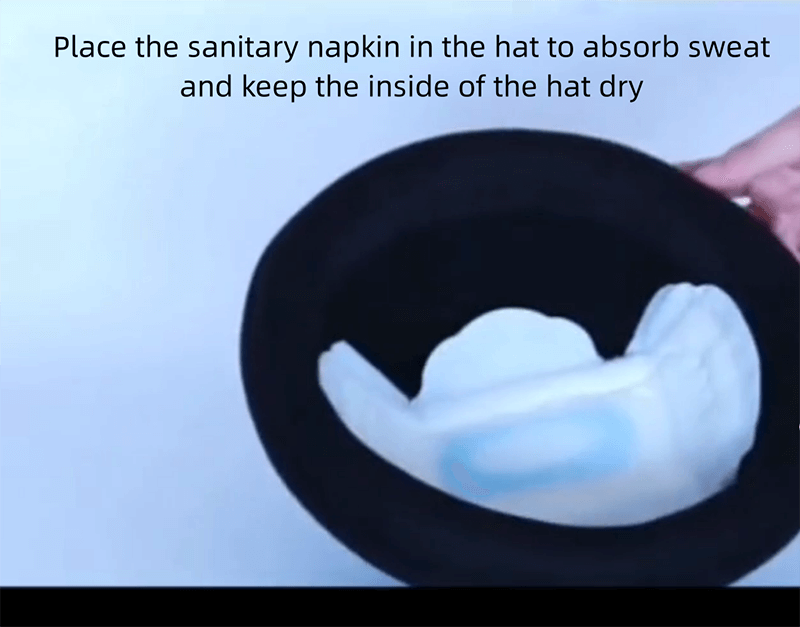 Place the sanitary napkin in the hat to absorb sweat and keep the inside of the hat dry